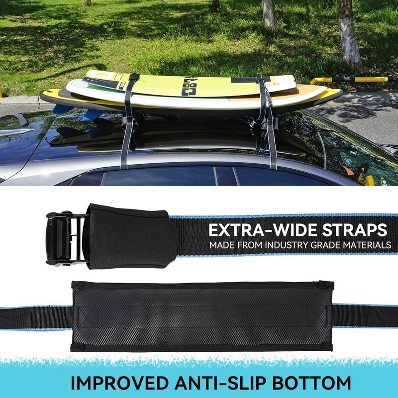 HIKULA Surfboard Roof Racks - Premium Surfboard Car Rack Padded Systems for Surf Board Paddle Board & SUP, No Scratch Buckles and Extra-Wide 1.5 in Straps, Easy Setup Any Car, Carries up to 3 Boards - Image 2
